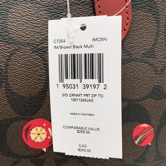 NWT COACH Zip Top Tote In Signature Canvas With Ornament Print Brown /Black Mult - Picture 16 of 16